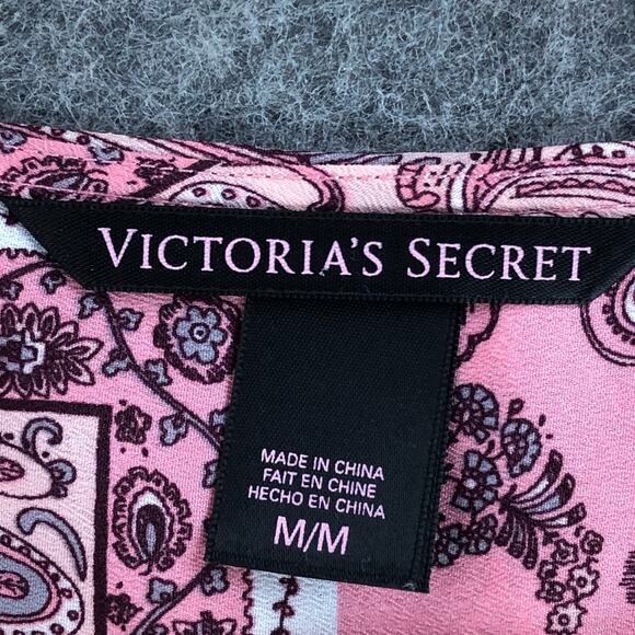 Victoria's Secret Nightgown Medium Pink Paisley Floral Button Up Belted Womens - Picture 3 of 14